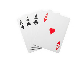 Four aces playing cards isolated on transparent background