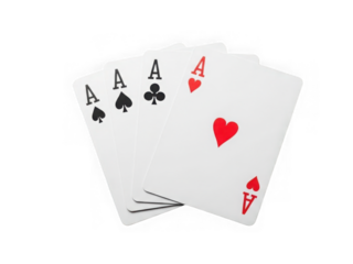 Four aces playing cards isolated on transparent background