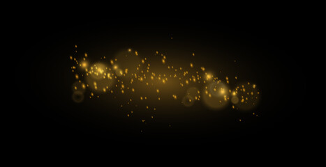 The dust is yellow. yellow sparks and golden stars shine with special light. Vector sparkles on a transparent background. Christmas light effect. © kume111000