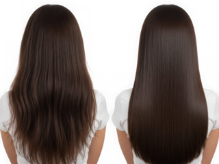 Hair transformation before and after straightening isolated on transparent background