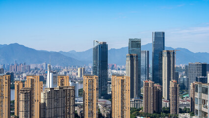 Obraz premium Urban Skyline with Modern Skyscrapers