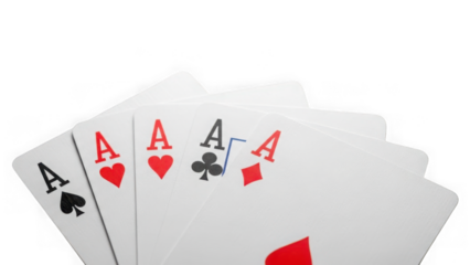 Four aces playing cards isolated on transparent background