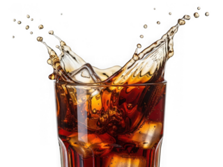 Cola splash in glass isolated on transparent background