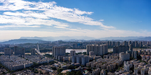 Obraz premium Aerial View of Urban Skyline with High-Rise Buildings