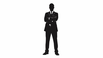 Silhouette of a confident businessman standing with arms crossed.