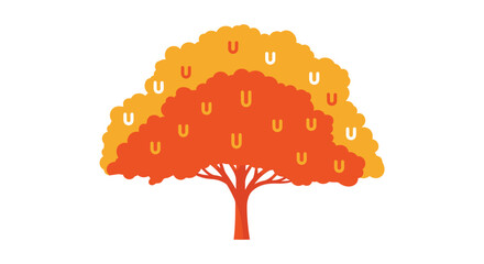 Stylized autumn tree with orange and yellow foliage featuring the letter U, a creative concept for educational or branding purposes.
