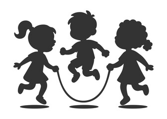 Silhouette of children playing jump rope cartoon vector illustration for kids activities.