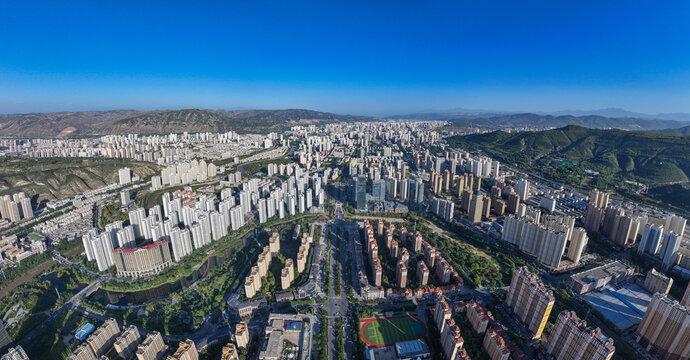 Aerial photography of Gongzi Bridge in Haihu New District, Xining City, Qinghai Province