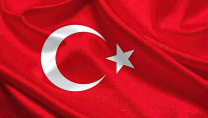 Silky red flag with a white crescent moon and star