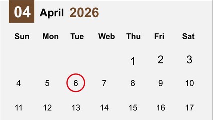April 2026 Calendar with Red Circle on April 6