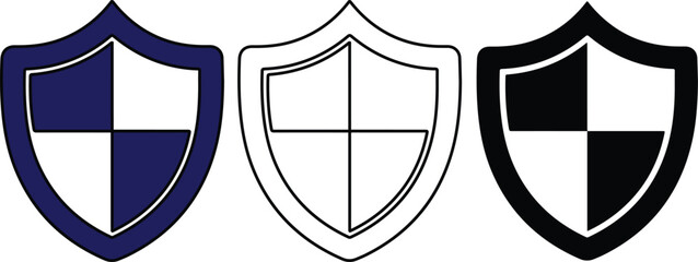 Three shields with blue black and white quadrants on white background heraldry emblem