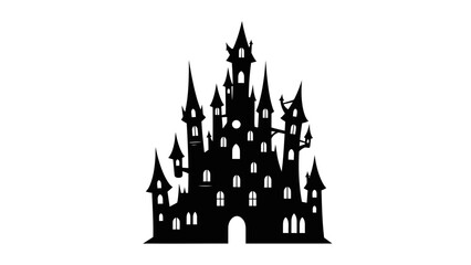 Obraz premium Haunted Gothic Castle Silhouette Illustration – Spooky Fantasy Fairytale Fortress Icon