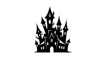 Fototapeta premium Haunted Gothic Castle Silhouette Illustration – Spooky Fantasy Fairytale Fortress Icon