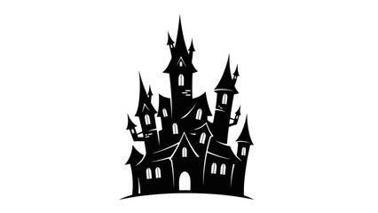 Obraz premium Haunted Gothic Castle Silhouette Illustration – Spooky Fantasy Fairytale Fortress Icon