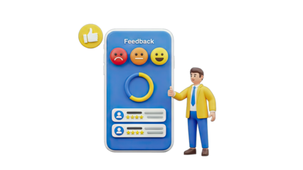 Customer Feedback Concept: Man with Smartphone and Thumbs Up