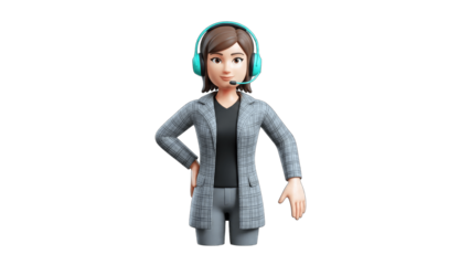 Customer Service Representative Posing with Headset on White Background