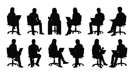 Diverse group of people seated in chairs depicted in a striking black silhouette