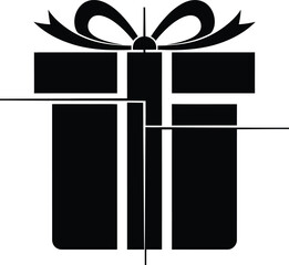 Christmas gift box icon with ribbon bow silhouette vector illustration for holiday presents birthday surprise celebration and festive greeting card decoration.