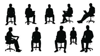 Diverse group of people sitting in various positions depicted as a striking silhouette © BIPUL