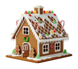 Decorating a gingerbread house home kitchen food festive isolated on transparent background