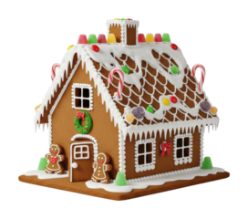 Decorating a gingerbread house home kitchen food festive isolated on transparent background