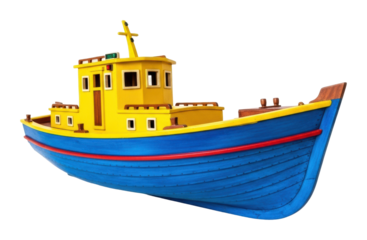 Colorful toy boat displaying fun action at home playful environment isolated on transparent background