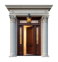 Obraz premium Elegant wooden doorway luxurious home entrance architectural design isolated on transparent background