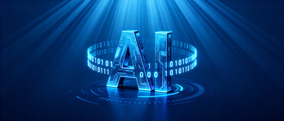 Glowing AI letters with circuit patterns