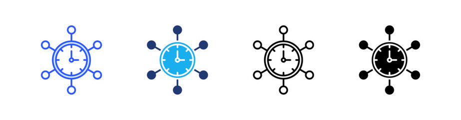 Time Network Multiple Style Icon Set Vector 