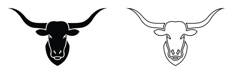 Longhorn Bull Head Silhouette Icon, Black Flat Vector Illustration.