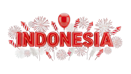 Indonesia Celebration with Fireworks and Balloons