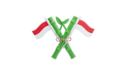 Indonesia Independence Day: Bamboo and Flags on White