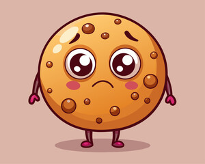 Fototapeta premium Sad cartoon cookie character with big eyes and blushing cheeks