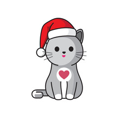 Cute cat illustration design wearing santa claus hat vector cartoon character