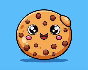 Fototapeta premium Cute happy chocolate chip cookie character with big eyes