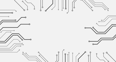 Minimalistic technology frame with thin circuit lines on white background, clean electronic border design with copy space for modern digital, engineering and hi-tech concepts.