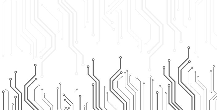 Minimal technology background with thin gray circuit lines on white surface, abstract electronic pattern with clean design and copy space for digital, engineering and modern tech concepts.