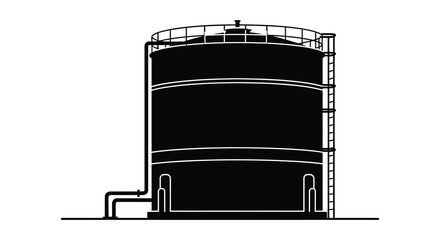 A striking black and white depiction of an industrial storage tank with a distinctive silhouette © Kuntol02