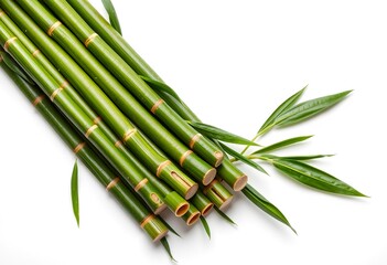 Fototapeta premium Isolated abstract zen pattern of a natural green tropical bamboo forest plant stem on white