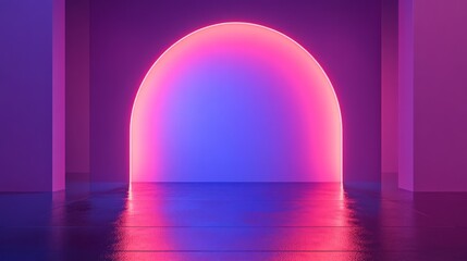 Pink and blue ambient light illuminating a modern room interior at night