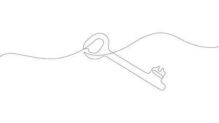 Old key line art silhouette. One line continuous outline vector illustration, Key line background. One continuous line drawing of a key. © vectorassets