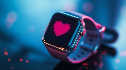 Pink heart design on a wristwatch with a white background highlighting its features