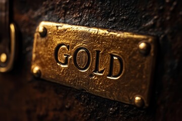 Close up of a metal lock on a wooden door with keyhole and detailed mechanism visible