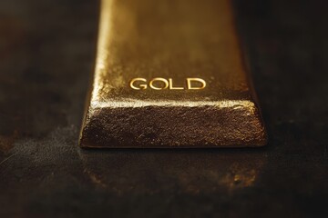 Gold bar with the word gold embossed on its surface isolated on a white background
