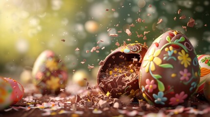 Decorated Chocolate Easter Eggs Shattering Delightfully