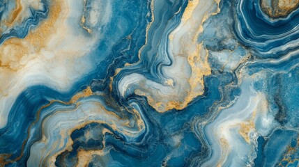 Blue and gold marble texture with natural patterns and swirls for background or design use