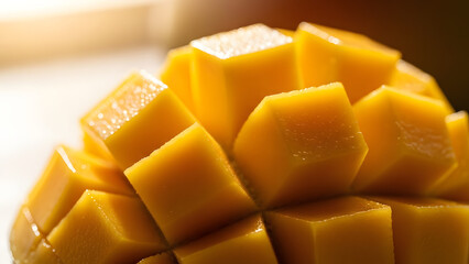 Fresh Ripe Mango Cubes Ready to Eat.