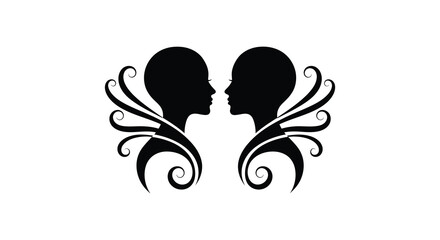 Two facing profile heads depicted in a minimalist black and white design a striking silhouette