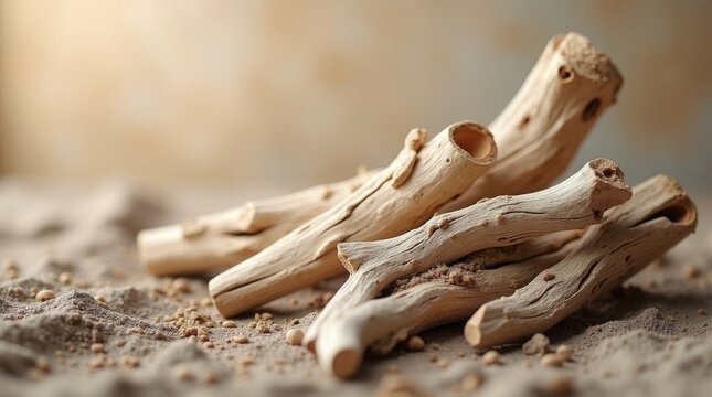 Dry wood pieces on sand driftwood branches