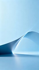 A minimalist abstract composition featuring a gracefully curved light blue paper-like surface against a soft gradient background highlighting subtle shadows and textures.